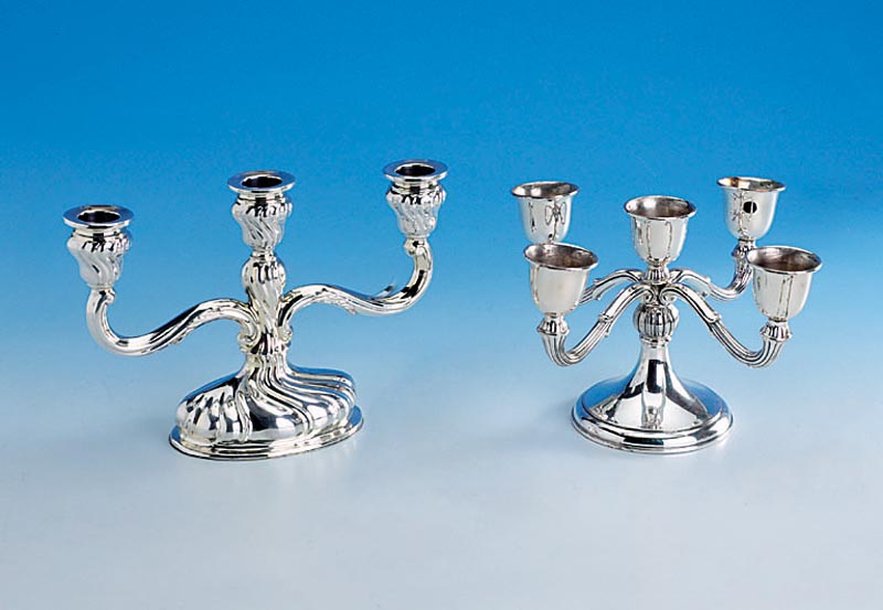5-flammiger Kerzenleuchter, 925er Silber, gefÜllt, Hermann Bauer, SchwÄbisch GmÜnd, 50er Jahre, H ca. 14 cm