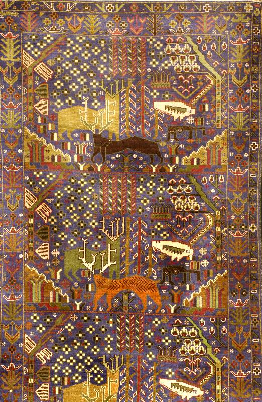 Zakini, Afghanistan, ca. 30 Jahre, Wolle auf Wolle, ca. 200 x 114 cm, SchÄtzwert: 850.- EURO, EHZ: 2-3. Tierzeichnungen im Fond.