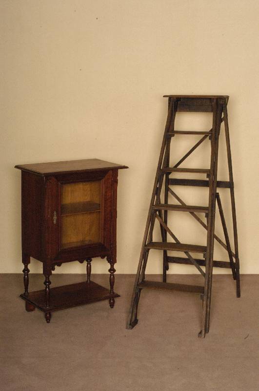 Bibliotheksleiter, England, um 1910, Hartholz gewachst, mit Klappmechanismus, klassischer Aufbau mit mehrfach verstrebten Tritten, wohnfertig ...