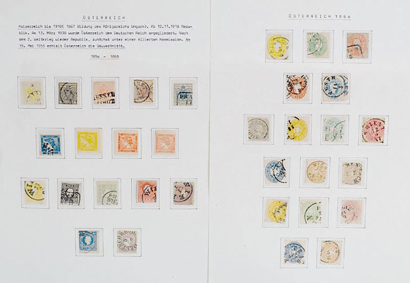 Briefmarkensammlung Österreich, fast kom- plett, von den AnfÄngen 1850 bis 1973, SÄtze bis auf wenige Ausnahmen vollstÄndig, Ganzssachen, ...