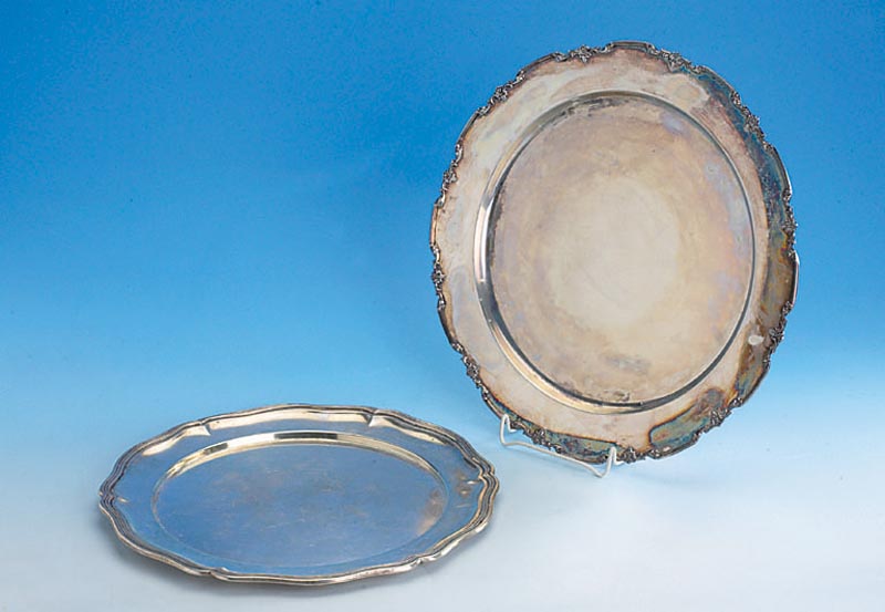 Großer Anbietteller/Tablett, 800er Silber, Barockstil, stÄrkere Gebr.-Spuren, ca. 670 g, D ca. 34 cm