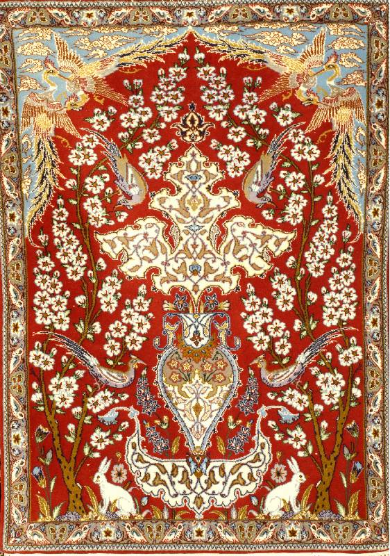 Esfahan, Zentralpersien, um 1970, Wolle auf Baumwolle, ca. 101 x 71 cm, Schätzwert: 850.- EURO, EHZ: 2 (guter Erhaltungszustand). Mit Paradiesmotiv.