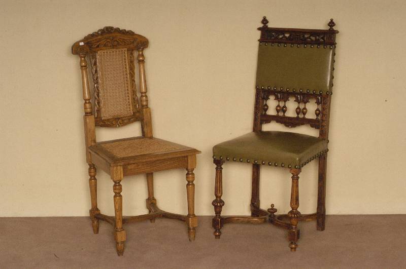 6 StÜhle, Frankreich, um 1880, Louis-XVI, Kastanie massiv, Unterbau gedrechselte SÄulen mit Verstrebungen verbunden, RÜckenlehne mit ...