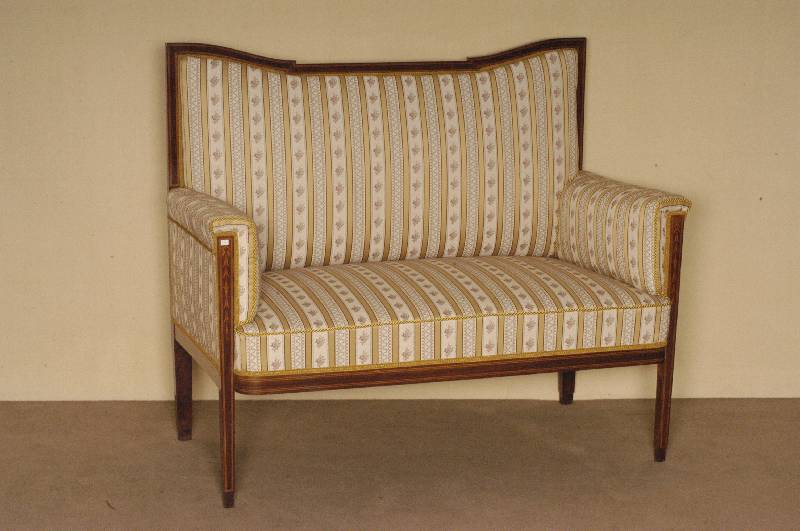 2-sitzer Sofa, deutsch, um 1900, Empirestil, Palisander massiv, z.T. furniert, konische FÜße, eingelegt mit Intarsien, Rahmen mit Fadenintarsien, ...