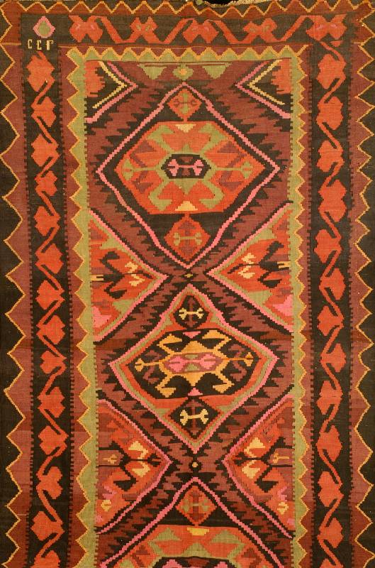 Kuba Karabagh Kelim sign., SÜdost Kaukasus, um 1900 antik, Wolle auf Wolle, feiner Schlitz kelim mit Naturfarben, ca. 296 x 146 cm, SchÄt zwert: ...