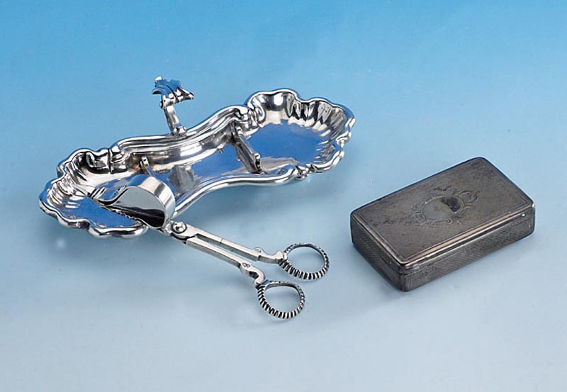 Dochtschere und Dochtschale, Augsburg 1810/30, Silber gepr., Meistermarke