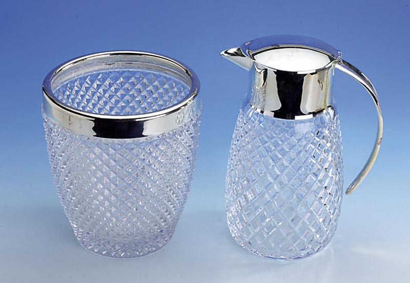 Set Wasserkanne und SektkÜhler, Kristallglas, Wasserkanne WMF, 30er Jahre, versilbert, mit orig. Glaseinsatz, SektkÜhler 835er Silber, Lutz und ...