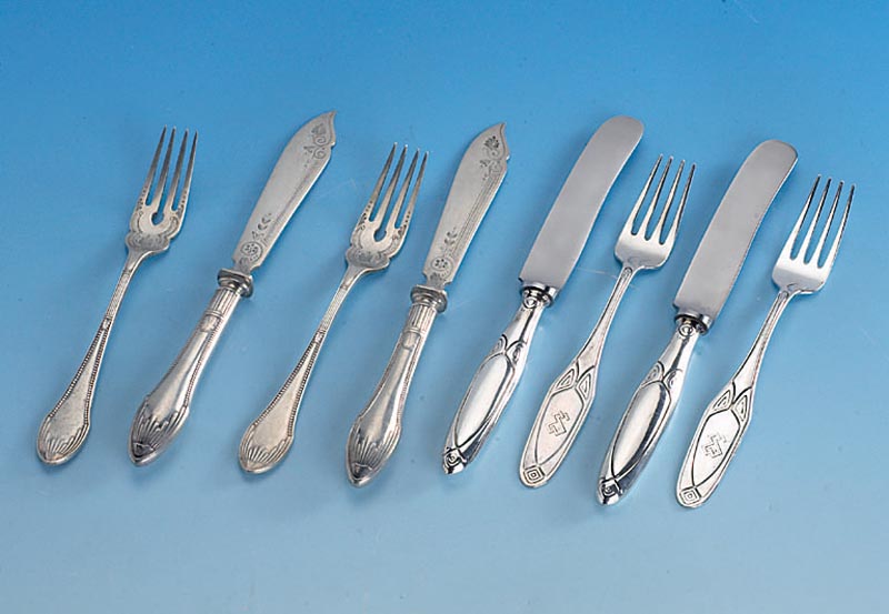 Fischbesteck fÜr 6 Personen, deutsch um 1900, 800er Silber, Wilkens Bremen, klassizistisch mit leichtem Jugendstileinschlag, wenige ...