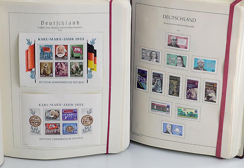 2 Briefmarkenalben DDR, z.T. gestempelt, zum großen Teil postfrisch 1948-1990, fast kpl., gut gefÜhrte Sammlung, alle hohen Werte dabei, nach ...