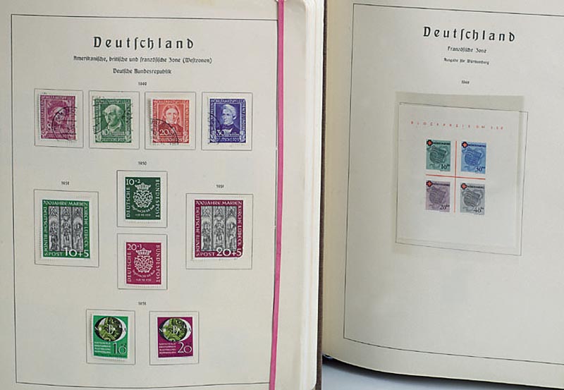 Briefmarkenalbum: Besatzungszone, franz. Zone, Rotes Kreuz mit allen Blocks, Baden kpl., Sondermarken kpl., Sowj. Zone mit z.T. guten Einzelwerten ...