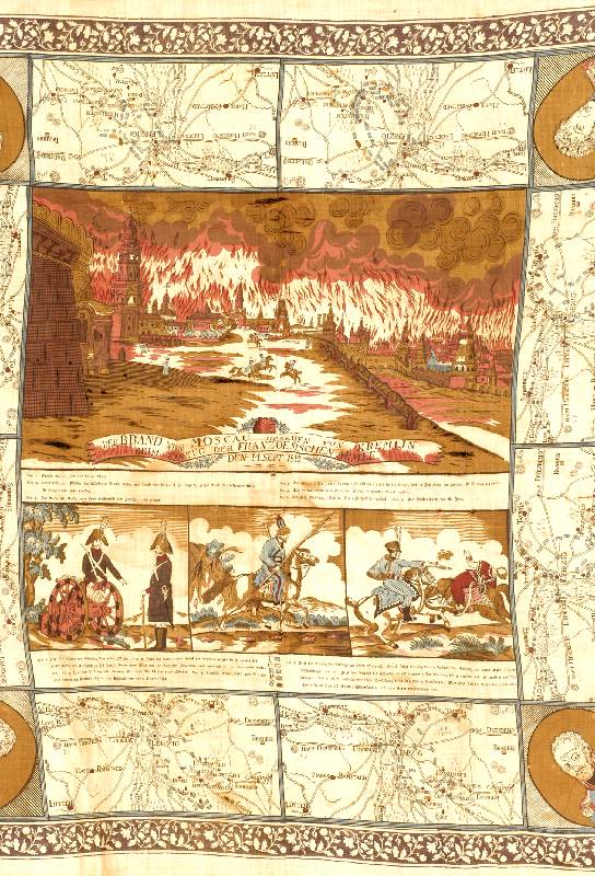 Bedruckter Schal, Deutschland, um 1820, Baumwolle, ca. 101 x 97 cm, Schätzwert: 1200.- EURO, Thema: Napoleonische Kriege, EHZ: 3, kleine Risse