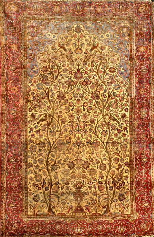 Keschan Seide fein Antik, Zentralpersien, 19.Jahrhundert, reine Naturseide mit Pflanzenf arben, ca. 196 x 130 cm, Ehz: 5. Antiker Seide n Keschan ...