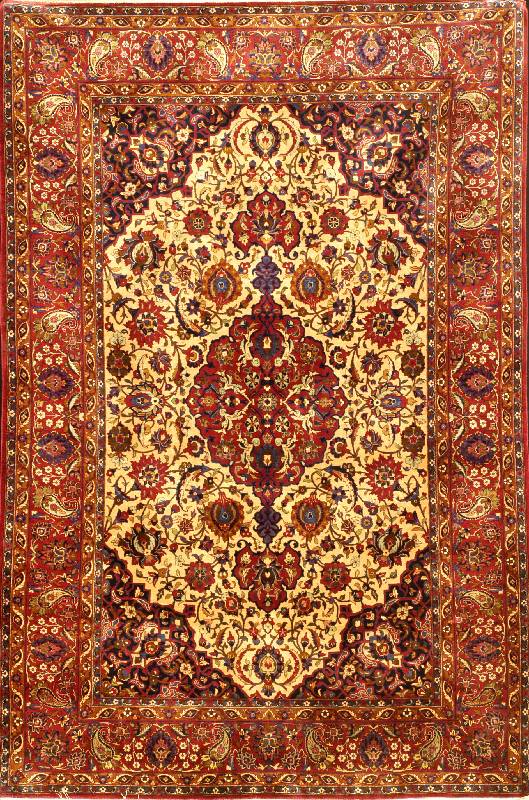 Keschan Seide Antik, Zentralpersien, um 190 0, hochwertige glanzreiche mit Naturfarben gef Ärbte reine Naturseide, ca. 203 x 135 cm, sehr feine ...