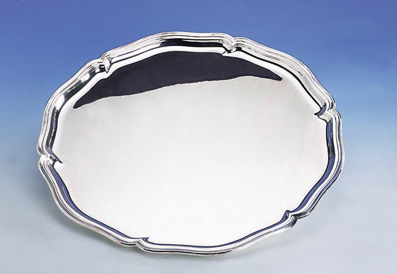 Anbietplatte, 800er Silber, deutsch, ca. 1800 g, Wellenrand, D. ca. 47.5 cm, OberflÄche mit Anlaufschutz versiegelt