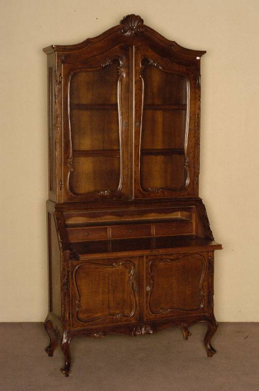AufsatzsekretÄr, Frankreich, Barockstil, Korpus Obstholz, Farbton Nußbaum, schÖnes StilmÖbel, Gebrauchsspuren, ca. 211x102x43(60) cm