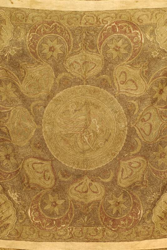 Osmanische Stickerrei, Metalbroschiert, um 1850, ca. 120 x 120 cm, SchÄtzwert: 2400.- EURO, EHZ: 3. Selten und sammelwÜrdig, Antik, Museal.