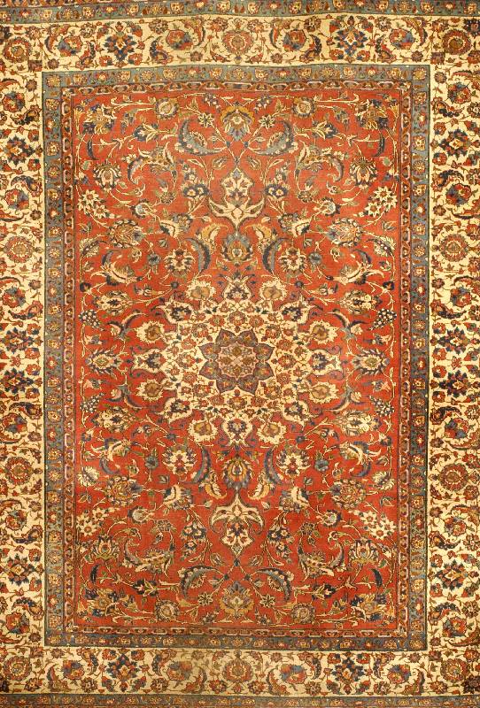 Esfahan fein, Persien, um 1940, Wolle auf Baumwolle, ca. 282 x 218 cm, SchÄtzwert: 2800.- EURO, EHZ: 4. Dekorativer Rotgrundiger Esfahan aus ...