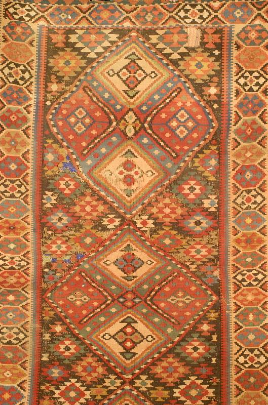 Kelim Kaukasus, Antik, um 1900, Wolle auf Wolle, ca. 364 x 183 cm, EHZ: 5, Seltenes Maß. Pflanzenfarben.
