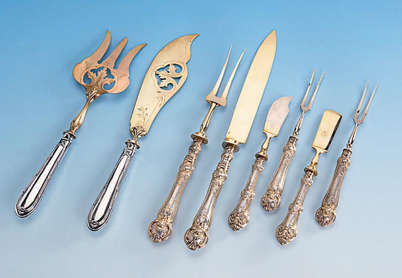 2-teiliges Fischvorlegebesteck, Frankreich um 1900, 950er Silber, teilvergoldet, klassizistisch, im Orig.-Etui