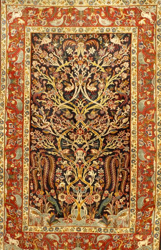 Ghom, Persien, ca. 50 Jahre, Wolle auf Baumwolle, ca. 219 x 139 cm, Schätzwert: 1400.- EURO, EHZ: 3, mit schöner Paradies zeic hnung. guter ...