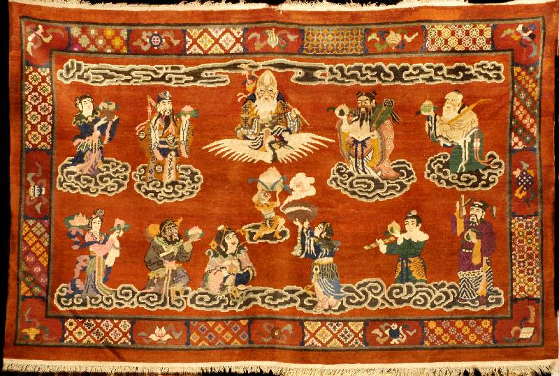 Seltener Pou Tou Antik, China, um 1890, Wolle auf Baumwolle, ca. 268 x 167 cm, SchÄtzwert: 15000.- EURO, EHZ: 2 (altersbeding t in einen ...