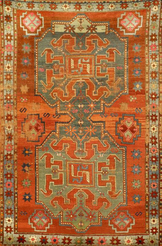 Wolkenband Kazak Antik, Kaukasus, um 1900, Wolle auf Wolle, ca. 206 x 135 cm, EHZ: 4-5, S elten und Sammelwürdig, Schöner Kaukase gehalt en in ...