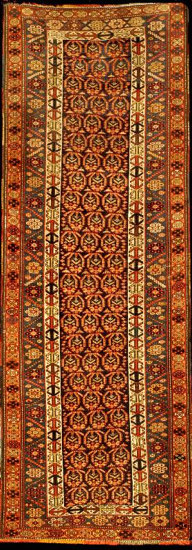 Seltener Chila Antik, Südrussland (Baku) Ostkaukasus, 19. Jahrhundert antik, Wolle auf Wolle, ca. 298 x 107 cm, Schätzwert: 13500.- EURO, EHZ: 3 ...