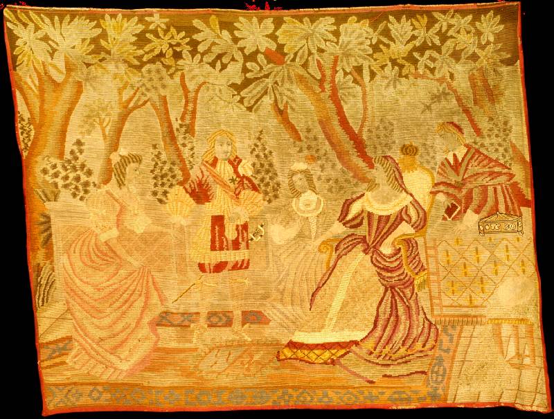 Tapisserie Antik, England, Naturfarben, 19. Jahrhundert (um 1840/1850), Wolle geknüpft auf Baumwolle, ca. 142 x 112 cm, mittelfeine Kn?p fung, ...
