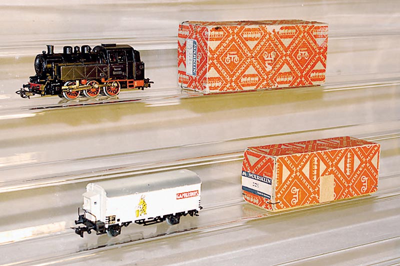MÄrklin GÜterwagen, Spur HO, 40er/50er Jahre , Nr. 325 Version 1, Elfenbein, Bierwagen Gambrinus, orig. Zustand, im orig. Karton, min . ...