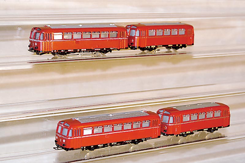 Triebwagen, MÄrklin, 50er Jahre, Spur HO, DB 800K (3016), Triebwagen, mit Beiwagen DB 800B, 4018, beide 1. Version, original, in Replika-Kartons, ...