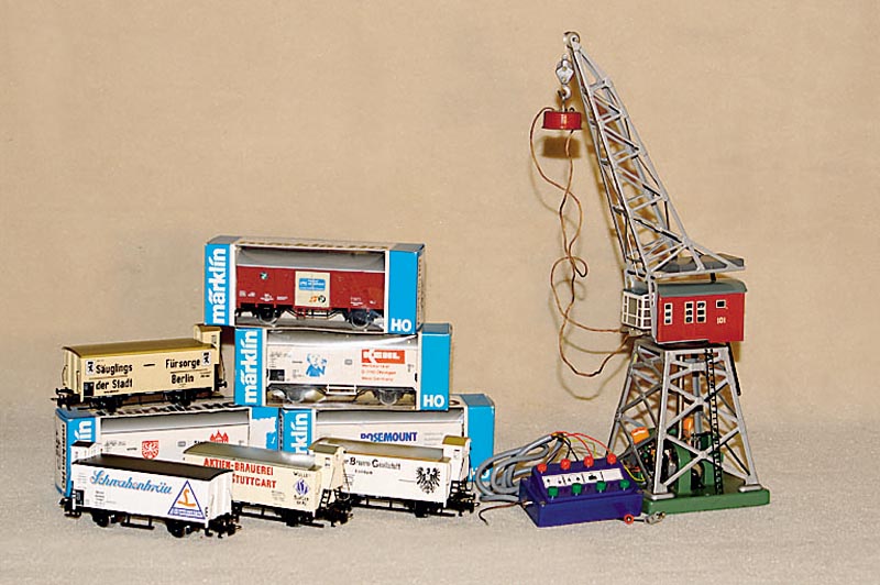 Drehkran, MÄrklin, um 1960, Spur HO, Nr. 7051, unbespielt, komplett mit ZubehÖr, im orig. Karton, Deckel fehlt