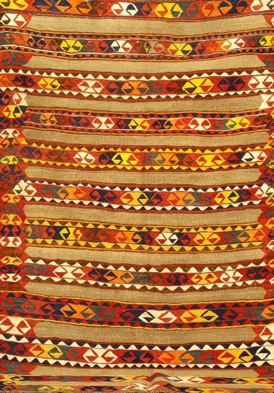 Fethiye-Kelim (Taurus-Gebiet), Südtürkei-Antaliya, um 1950, Wolle auf Wolle, ca. 221 x 154 cm, Schätzwert: 1600.- EURO, EHZ: 2, altersbedingt ...