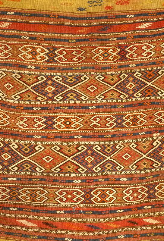 Ala-Tschowal der Taurus-Y?r?rken, Fethiye, Südtürkei, um 1850, antik. Broschiertes Flach- gewebe, Wolle auf Wolle, Naturfarben, Ehz: 4-5 ...