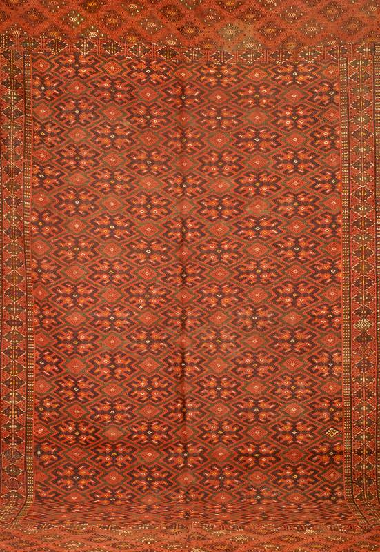 Jomuth-Sumakh alt, Turkestan, um 1920, Wolle auf Wolle, ca. 343 x 204 cm, Schätzwert: 5200.- EURO, EHZ: 2 (Hervorragender Erhaltungs zustand), ...