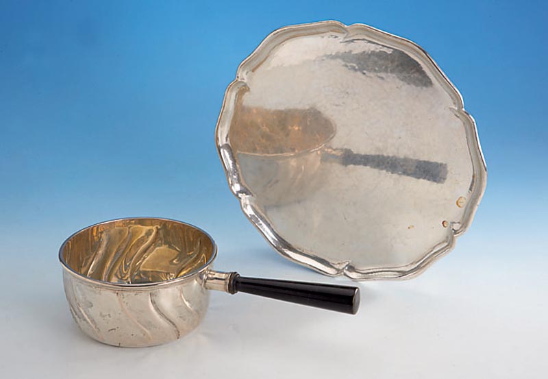 Kasserolle, deutsch um 1900, 800er Silber, Holzgriff, H ca. 8.5 cm, D ca. 16 cm, total ca. 420 g