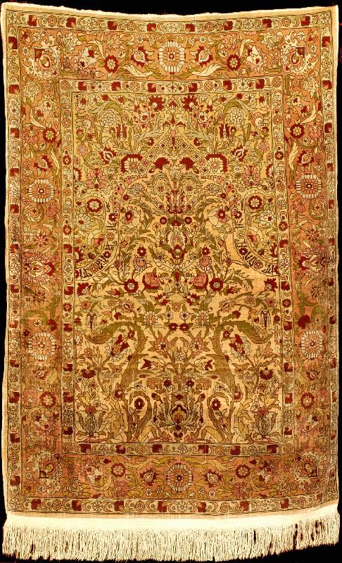 Seiden Hereke Antik, Türkei, reine Pflanzen farben, um 1910, feine hochwertige glanzreiche Seide geknüpft auf Seide, ca. 113 x 80 cm (se ltenes ...