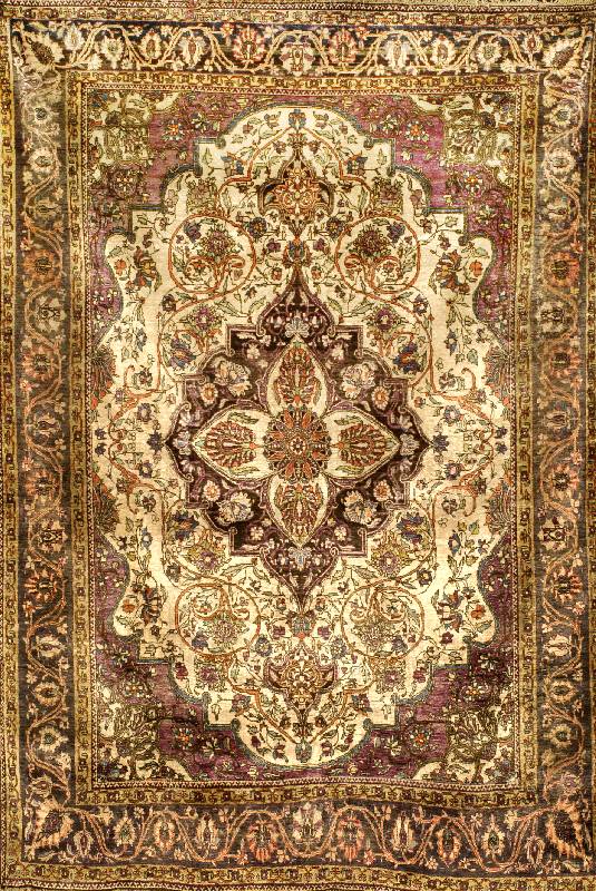 Seiden Farahan Antik, Westpersien Sarogh-Ge biet, 19.Jahrhundert antik, feine glanzreiche reine Naturseide geknÜpft auf Seide, ca. 190 x 130 cm, ...