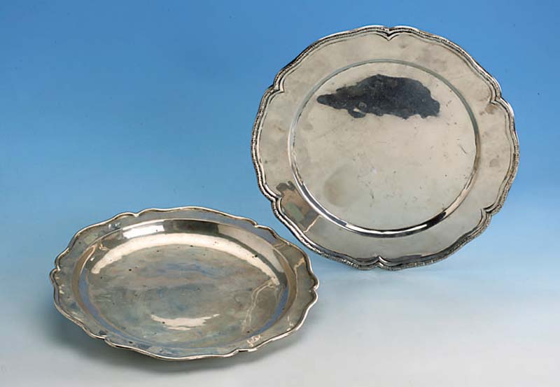 Silberteller, 900er Silber, Handarbeit, Barockstil, berieben, D ca. 28 cm, ca. 590 g