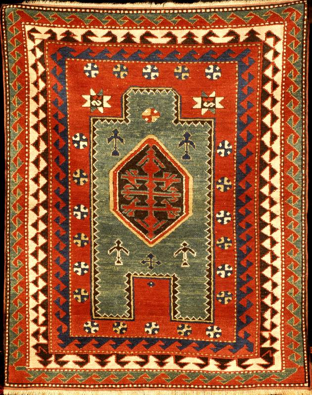 Seltener Bordjalou Kazak Antik, SÜdrußland Zentralkaukasus Kazak-Gebiet, 19.Jahrhundert a mtik, feine glanzreiche Wolle auf Wolle (sehr ...