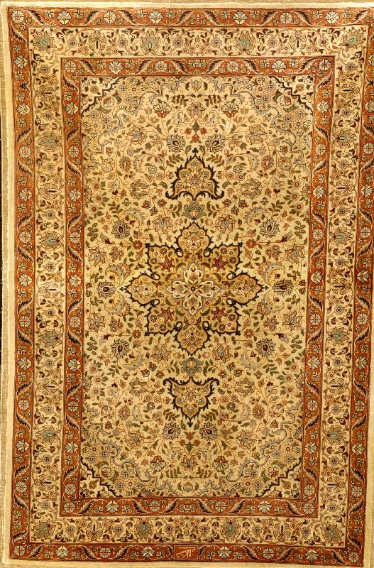 Türkischer Seidenteppich, Türkei, um 1960, reine Naturseide, ca. 150 x 99 cm, Schätzwert: 2500.- EURO, EHZ: 2, altersbedingt in einen se hr guten ...