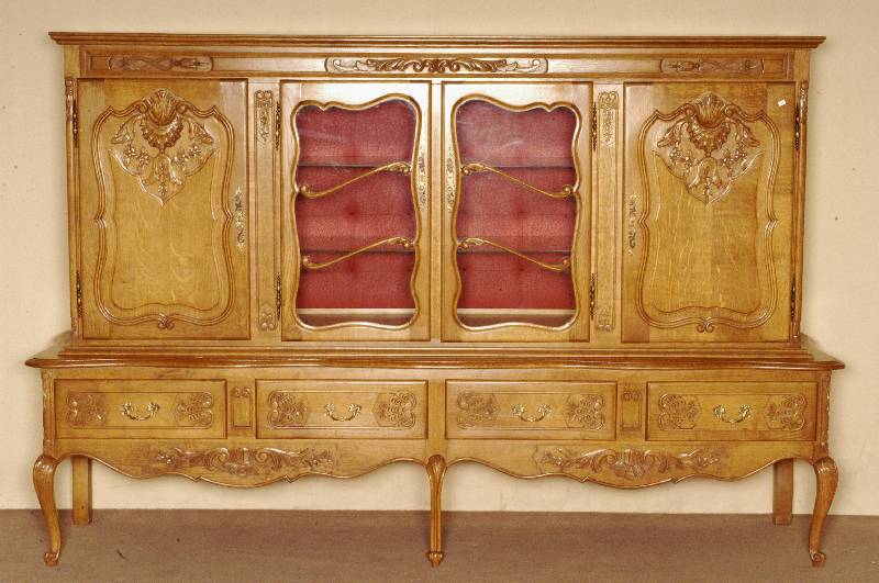 Vielzweckschrank, Belgien, um 1920, Eiche massiv, Eichefurnier, zweiteiliges MÖbel, Oberteil 4-tÜrig, zwei MitteltÜren als Vitrinenteil, ...