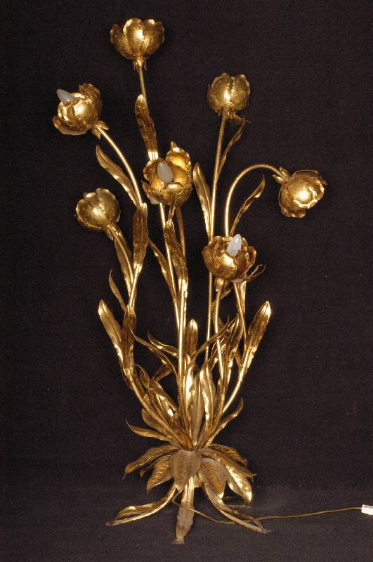 Bodenstehlampe, Italien, 2. HÄlfte 20. Jhd., Metall/Messing, goldfarben gefaßt, florale BlÄtter und Blumendarstellung sehr dekorativ und ...