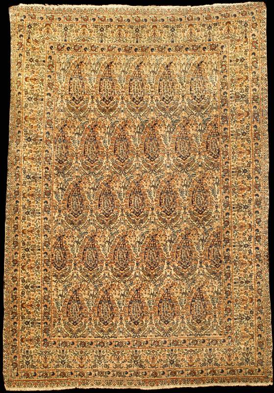 Kerman Lawer Antik, Südpersien, um 1900/191 0, Naturfarben, feine Wolle geknüpft auf Baumw olle, ca. 194 x 138 cm, feine und feste Knüpfu ng, ...