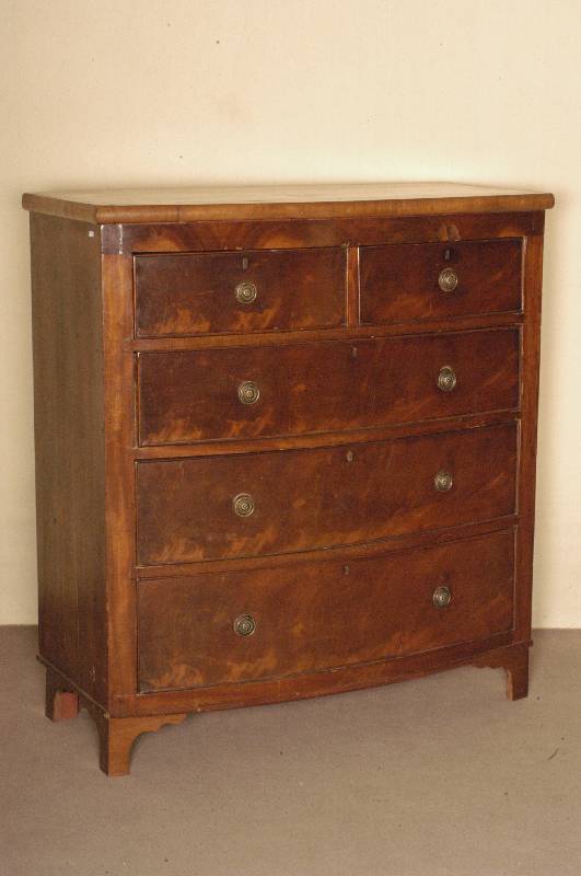 WÄschekommode, norddeutsch, um 1880/90, im Stil von 1810, Korpus Weichholz/Hartholz, Pyramidenmahagonifurnier, z.T. gespiegelt, original ...