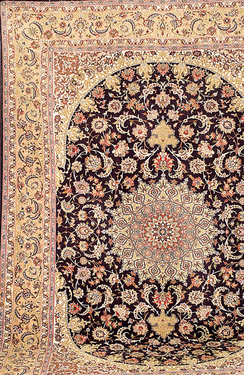 Esfahan fein sign, Zentralpersien, ca. 10 J ahre alt, feine hochwertige Korkwolle mit und auf Seide geknÜpft, ca. 370 x 255 cm, SchÄtzwe rt: ...