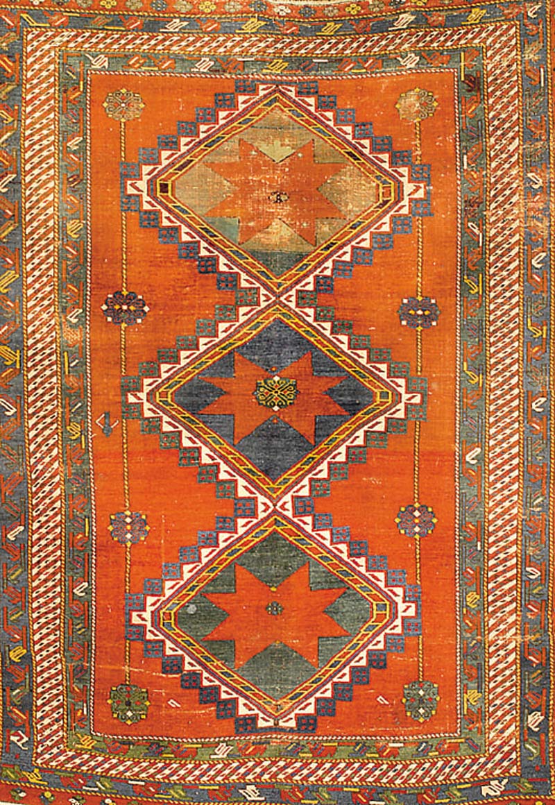 Sternen Kazak Antik, Kaukasus, 19.Jahrhunde rt, Wolle auf Wolle, ca. 232 x 173 cm (seltene s Format), SchÄtzwert: 6900.- EURO, EHZ: 4-5, sehr ...