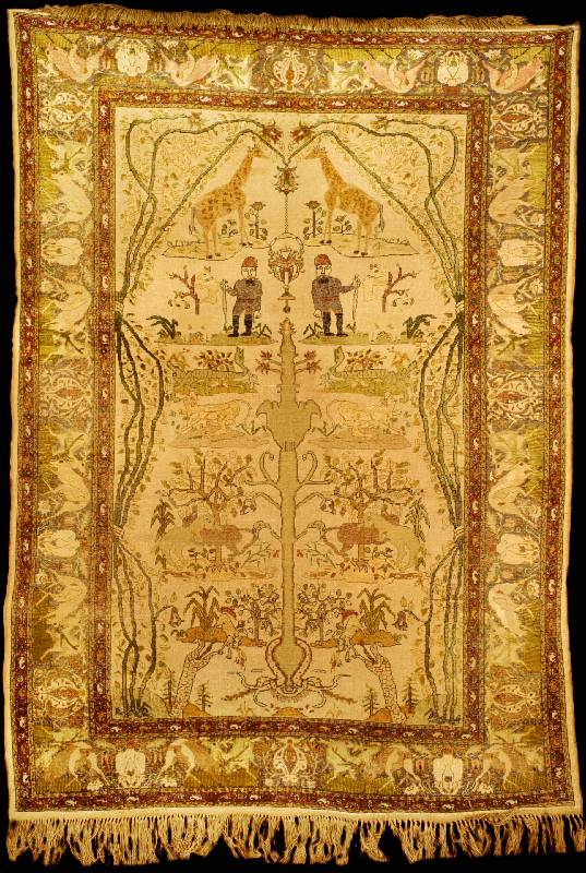 Suf Kaisery Seide Antik, Türkei, reine Pfla nzenfarben, 19.Jahrhundert (um 1880), reine Na turseide, ca. 192 x 137 cm, feine Knüpfung, Sc ...