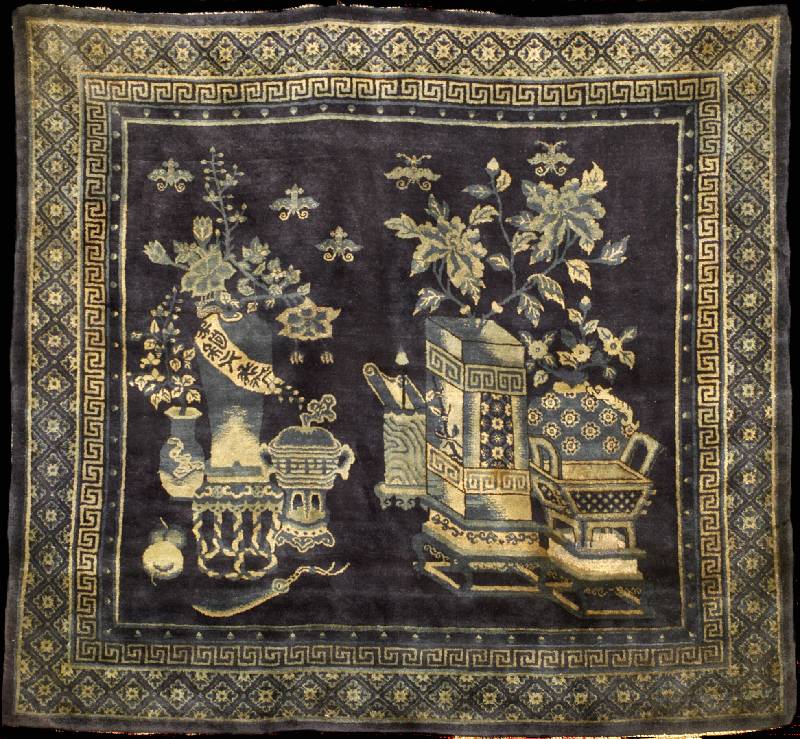 Seltener Pow Tow Antik, China, Naturfarben, 19.Jahrhundert, feine hochwertige glanzreiche Wolle geknüpft auf Baumwolle, ca. 180 x 169 c m (sehr ...