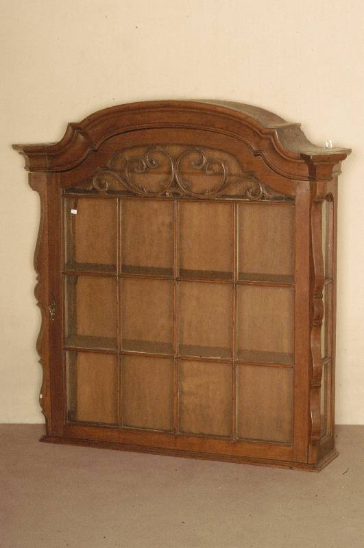 Große HÄngevitrine, deutsch/westfÄlisch, um 1900, Barockstil, Eiche massiv und furniert, eintÜriges MÖbel, aufwendige Sprossenkonstruktion, ...