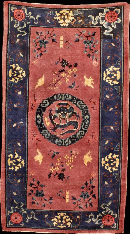 Drachenteppich Peking Antik, China, um 1900 , feine hochwertige glanzreiche Korkwolle (Man schester Wolle) geknüpft auf Baumwolle, ca. 17 5 x 97 cm ...
